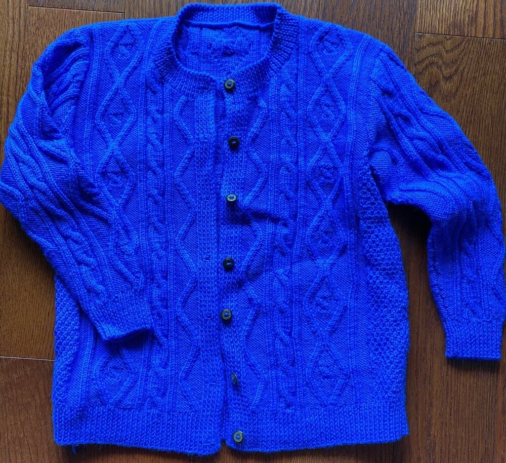 NEW Hand-Knitted Blue Striped Kids’ Button Cardigan Sweater Size 9-10 years